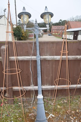Lot 5 - Twin metal garden lamp post, 210cm high
