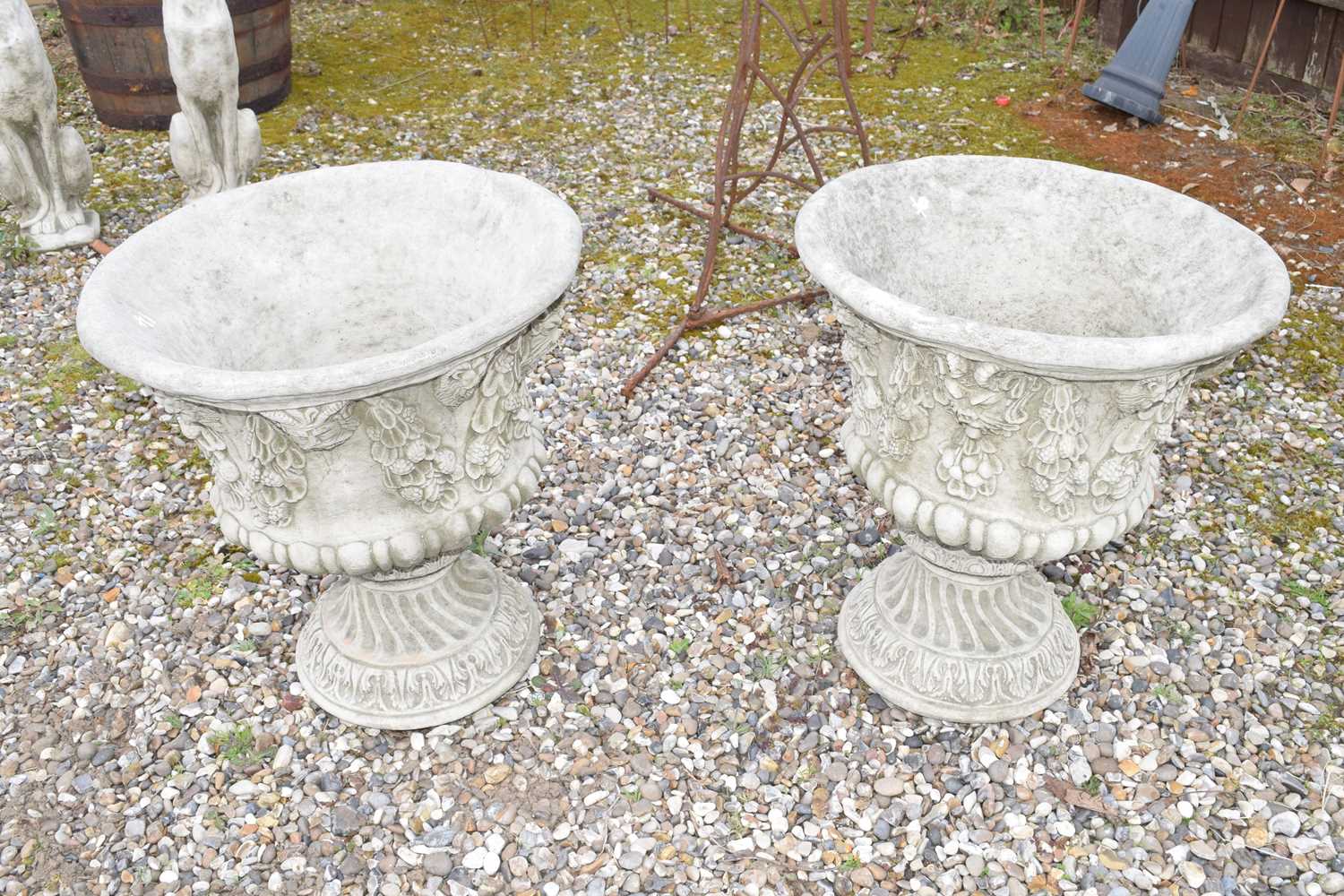 Lot 14 - Pair of composite garden urns, approx 55cm high