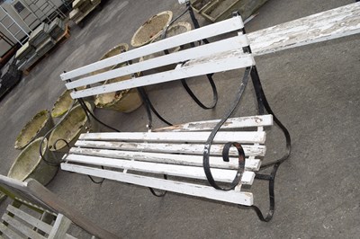 Lot 35 - Garden bench with wrought iron ends, approx...