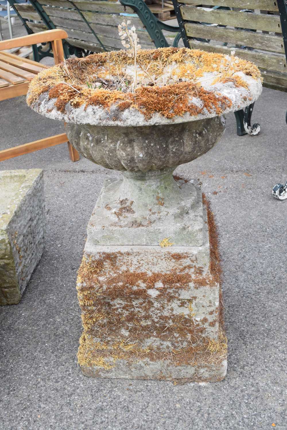 Lot 53 - Stone garden urn on a plinth, total height...