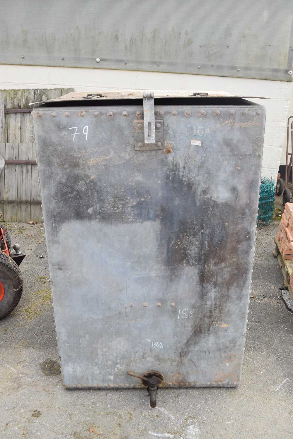 Lot 79 - Large galvanised water tank, height approx 135cm
