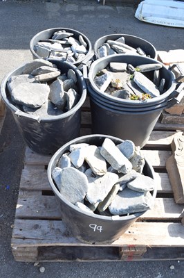 Lot 99 - Five buckets of mainly flat decorative stones