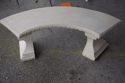 Lot 31a - Concrete garden bench, formed in a semi-circle,...