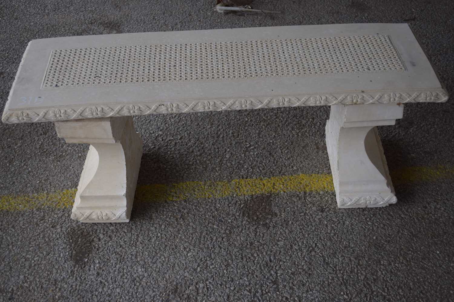 Lot 31 - Concrete garden bench, width approx 105cm,...