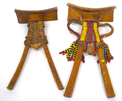 Lot 196 - A Kenyan Pokot headrest with beaded decoration...