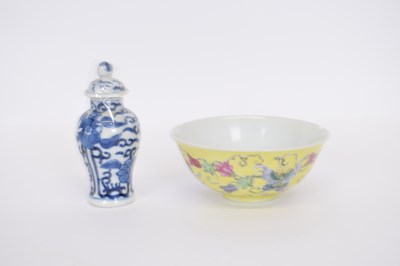 Lot 9 - Chinese porcelain bowl, the yellow ground with...
