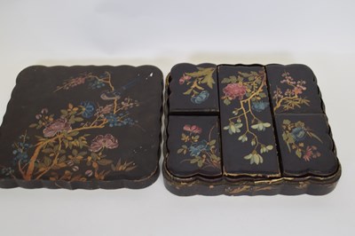 Lot 21 - Japanese card box, the lacquered top with bird...