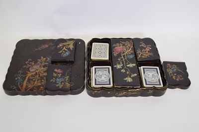 Lot 21 - Japanese card box, the lacquered top with bird...