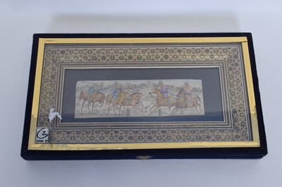 Lot 23 - Framed Indian or Persian watercolour of a polo...