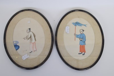 Lot 24 - Pair of Chinese watercolours in oval frames