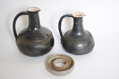 Lot 82 - Pair of Studio pottery ewers and further small...
