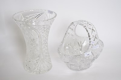 Lot 94 - Tall cut glass vase decorated with flowers and...