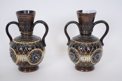 Lot 121 - Pair of 19th century Doulton stoneware vases...