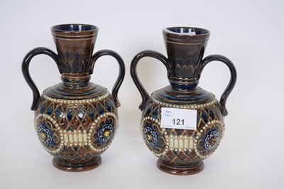 Lot 121 - Pair of 19th century Doulton stoneware vases...