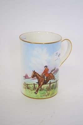 Lot 139 - Royal Crown Derby mug with a hunting scene and...