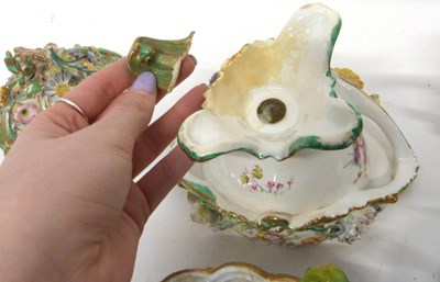 Lot 149 - Group of porcelains, all with floral encrusted...