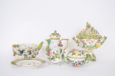 Lot 149 - Group of porcelains, all with floral encrusted...