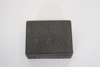 Lot 165 - Wood lined metal box with peacock design