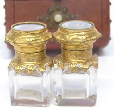 Lot 176 - Small casket with Palais Royale type inkwells...