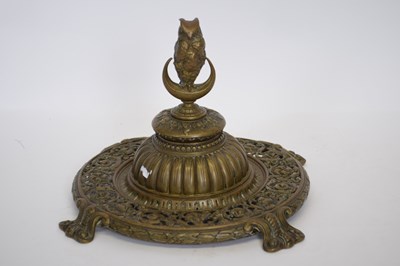 Lot 183 - Brass model of an inkwell, the finial modelled...