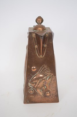 Lot 185 - Newlyn School copper jug with wicker handle