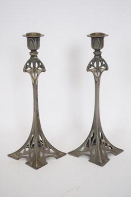 Lot 186 - Pair of WMF Art Nouveau candlesticks with...