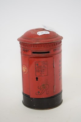 Lot 190 - Tin money box modelled as a post box