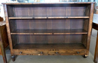 Lot 340 - 19th century rosewood veneered open bookcase...