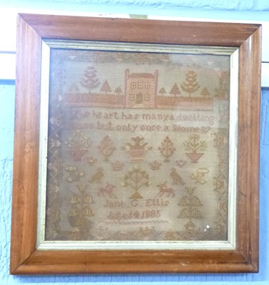 Lot 348 - 19th century needlework sampler decorated with...