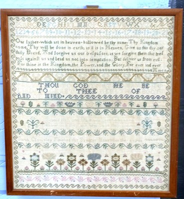 Lot 349 - 18th century needlework sampler decorated with...