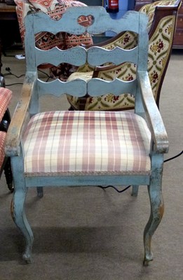 Lot 364 - Gustavian style blue painted armchair with...