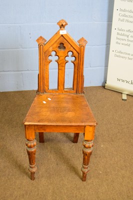 Lot 367 - Victorian ecclesiastical style oak hall chair...