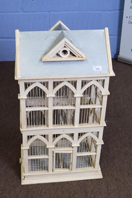 Lot 370 - White painted wirework birdcage with sheet...