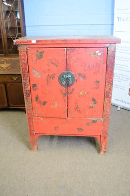 Lot 374 - 19th century Chinese red lacquered side...
