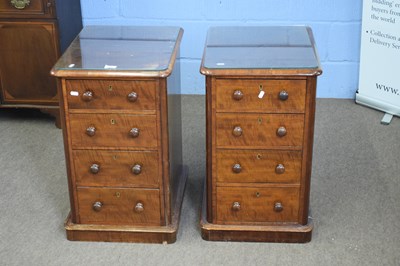Lot 386 - Pair of Victorian mahogany four drawer bedside...