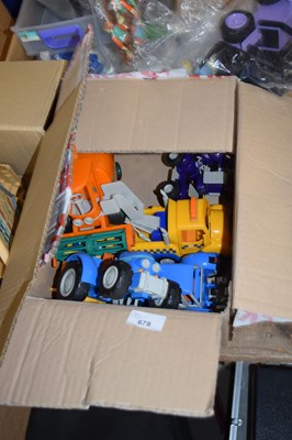 Lot 678 - ONE BOX VARIOUS PLASTIC TOY VEHICLES AND FARM...