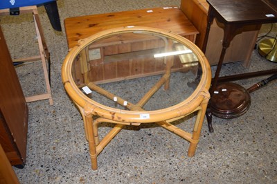 Lot 358 - BAMBOO FRAMED GLASS TOP COFFEE TABLE, 75CM DIAM