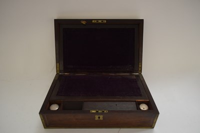 Lot 29 - 19TH CENTURY ROSEWOOD AND BRASS BOUND WRITING BOX