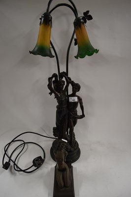 Lot 162 - MODERN BRONZED RESIN FIGURAL TWO-LIGHT TABLE...