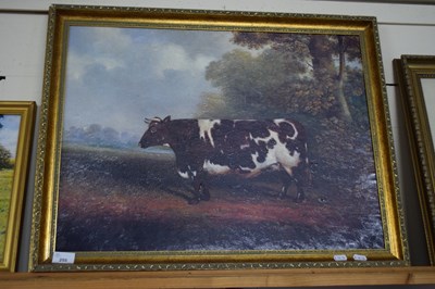 Lot 255 - STUDY OF A PRIZE COW, CONTEMPORARY OLEOGRAPH,...