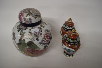 Lot 313 - MODERN COVERED ORIENTAL JAR AND PAIR OF...