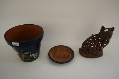Lot 316 - IRON CAT SHAPED CANDLE HOLDER AND A CAT...