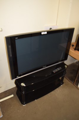 Lot 725 - PANASONIC VIERA FLATSCREEN TV AND GLASS STAND