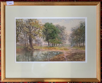 Lot 114 - Thomas Pyne, signed watercolour, Duck pond and...