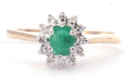 Lot 13 - Modern emerald and diamond cluster ring,...