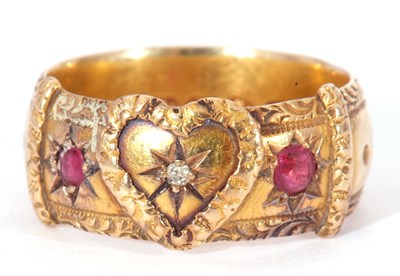 Lot 17 - Antique 18ct gold ruby and diamond heart...