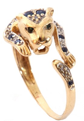 Lot 33 - Modern sapphire and diamond panther ring with...