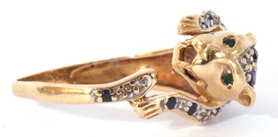 Lot 33 - Modern sapphire and diamond panther ring with...