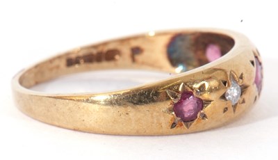 Lot 41 - Vintage 9ct gold ruby and diamond set ring...