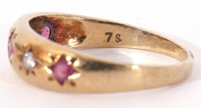 Lot 41 - Vintage 9ct gold ruby and diamond set ring...
